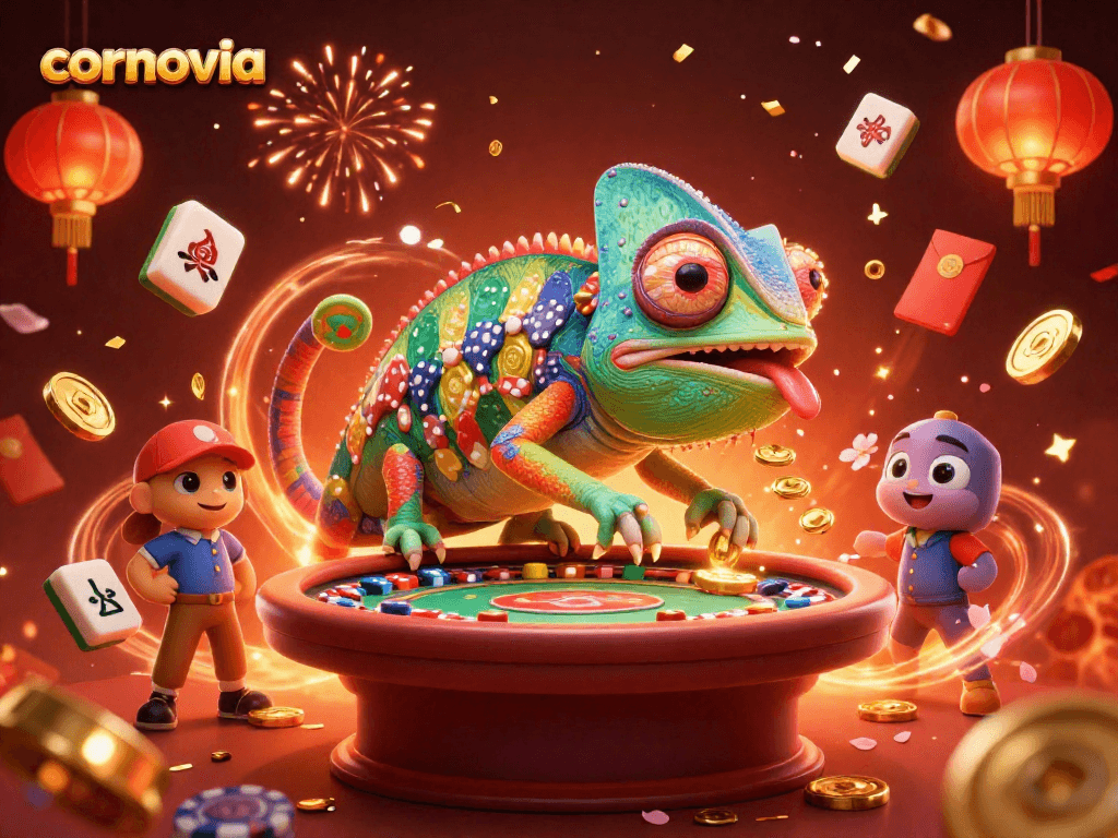 Experience the vibrant world of credit card casinos with cornovia's colorful chameleon mascot.