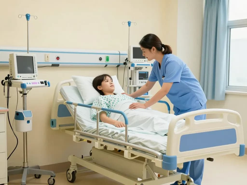 giường bệnh nhân with adjustable features providing patient comfort and safety in a healthcare setting.