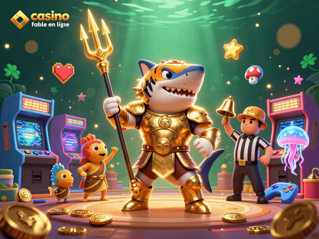 Jouez à des jeux captivants dans un casino fiable en ligne, avec un requin tigre armé et une ambiance immersive.