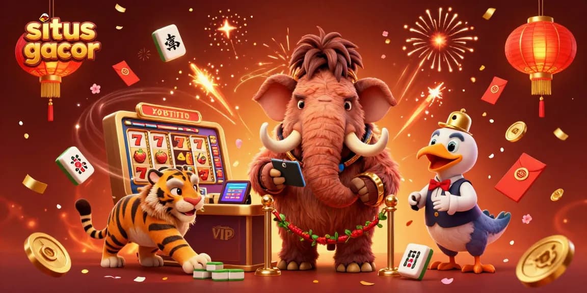 Experience the excitement of situs slot gacor with vibrant casino characters and game elements in a dynamic 3D illustration.