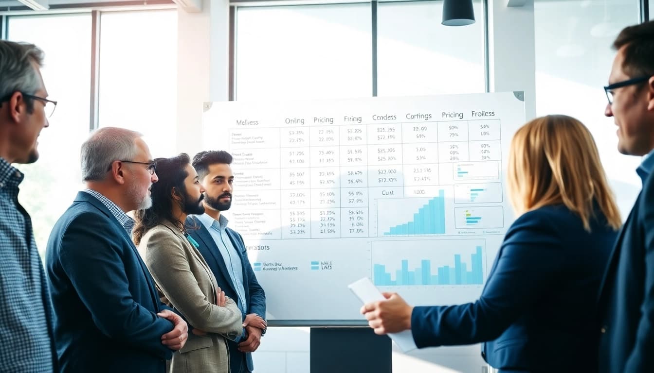 Analyze competitor pricing strategies during a collaborative business meeting.