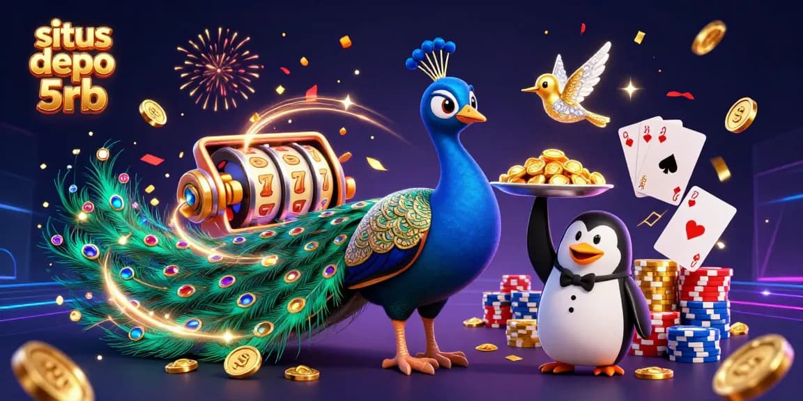 Experience thrilling gameplay with situs depo 5rb, featuring vibrant slot machine reels and colorful casino elements.