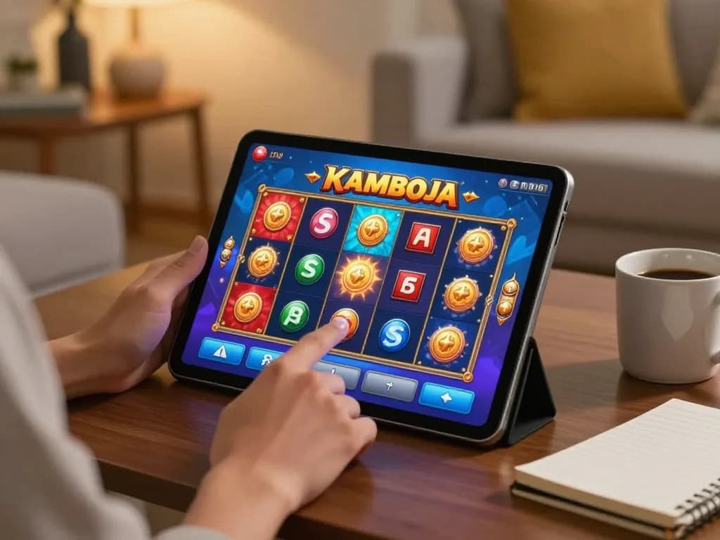 Engaging gameplay on slot server kamboja displayed on tablet in cozy home setting, emphasizing responsible gaming