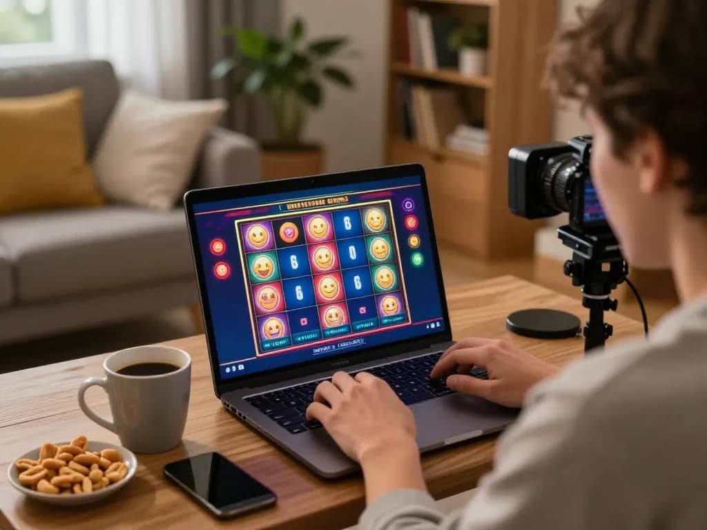 Engaging user enjoying online casinos in Canada reddit while playing slots on a laptop in a cozy living room.
