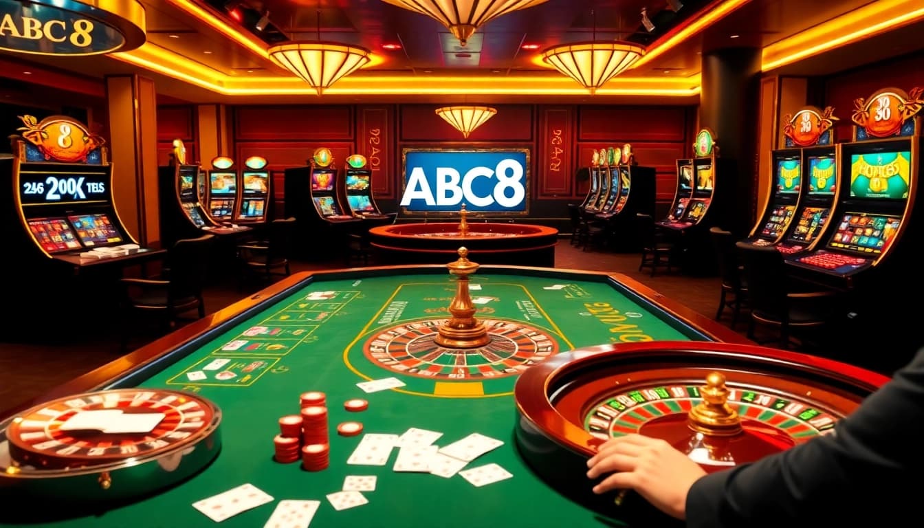 Experience excitement at ABC8's vibrant online casino tables with poker and roulette in action.