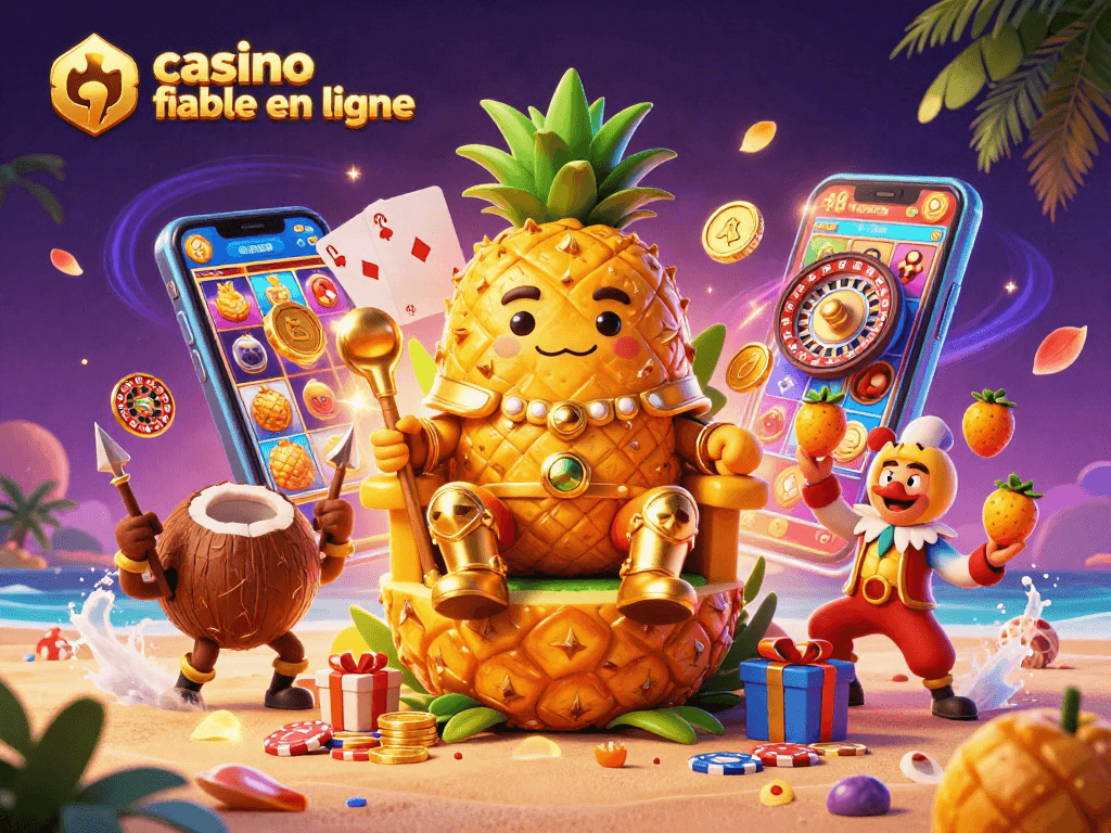 Profitez de jeux passionnants dans un casino fiable en ligne, entouré de personnages dynamiques et d'éléments de jeu.