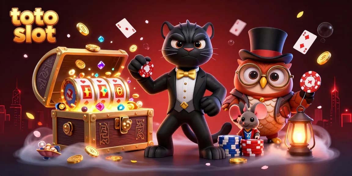 Experience thrilling action with toto slot as a stylish panther elegantly deals slot reels amidst vibrant casino elements.