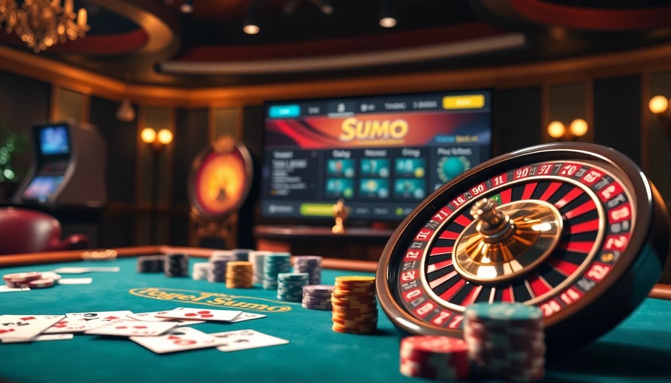 Adegan yang menarik untuk taruhan togel sumo online dengan elemen kasino yang penuh warna.