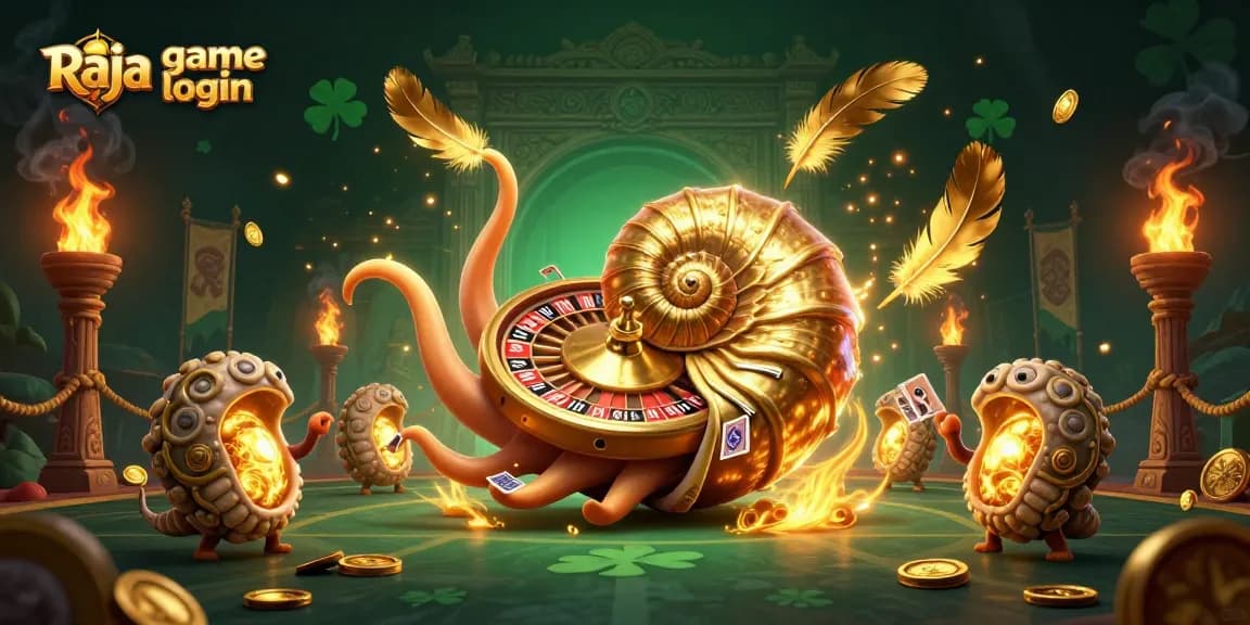 Engage with the thrilling Raja game login, exploring a vibrant 3D gambling scene filled with excitement.