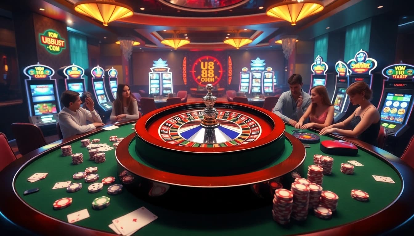 Experience thrilling gameplay at U888u88.com with vibrant casino visuals showcasing roulette and poker action.