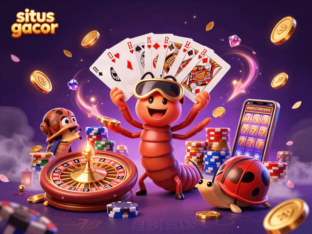 Engage with situs gacor's vibrant casino scene featuring animated characters and exciting game elements.