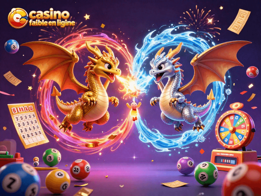 Profitez de jeux passionnants sur un casino fiable en ligne avec des dragons et des éléments de loterie colorés.