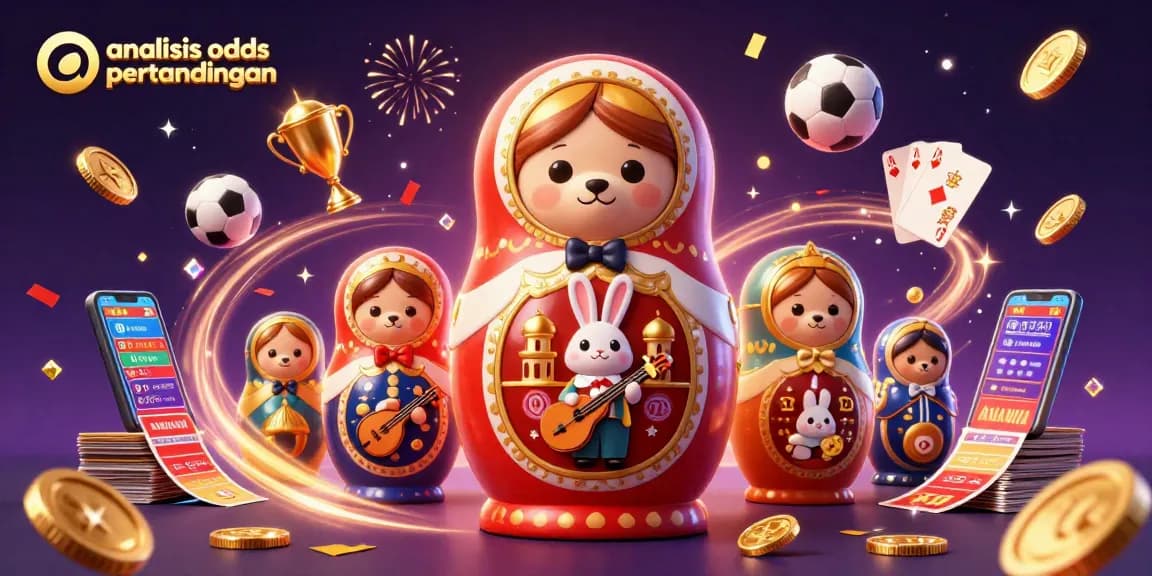 Analyze odds pertandingan with vibrant sports betting characters and dynamic casino elements.