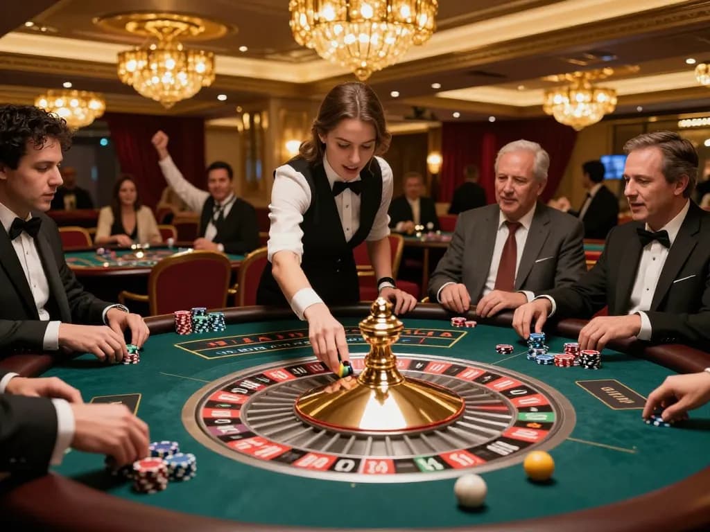 Players engaging in an exciting roulette game at a luxury venue, showcasing 789winii's thrilling casino atmosphere.