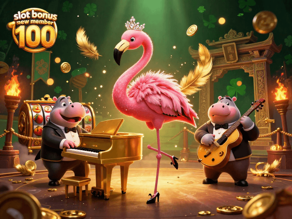 Experience the excitement of slot bonus new member 100 with vibrant casino characters and elements.
