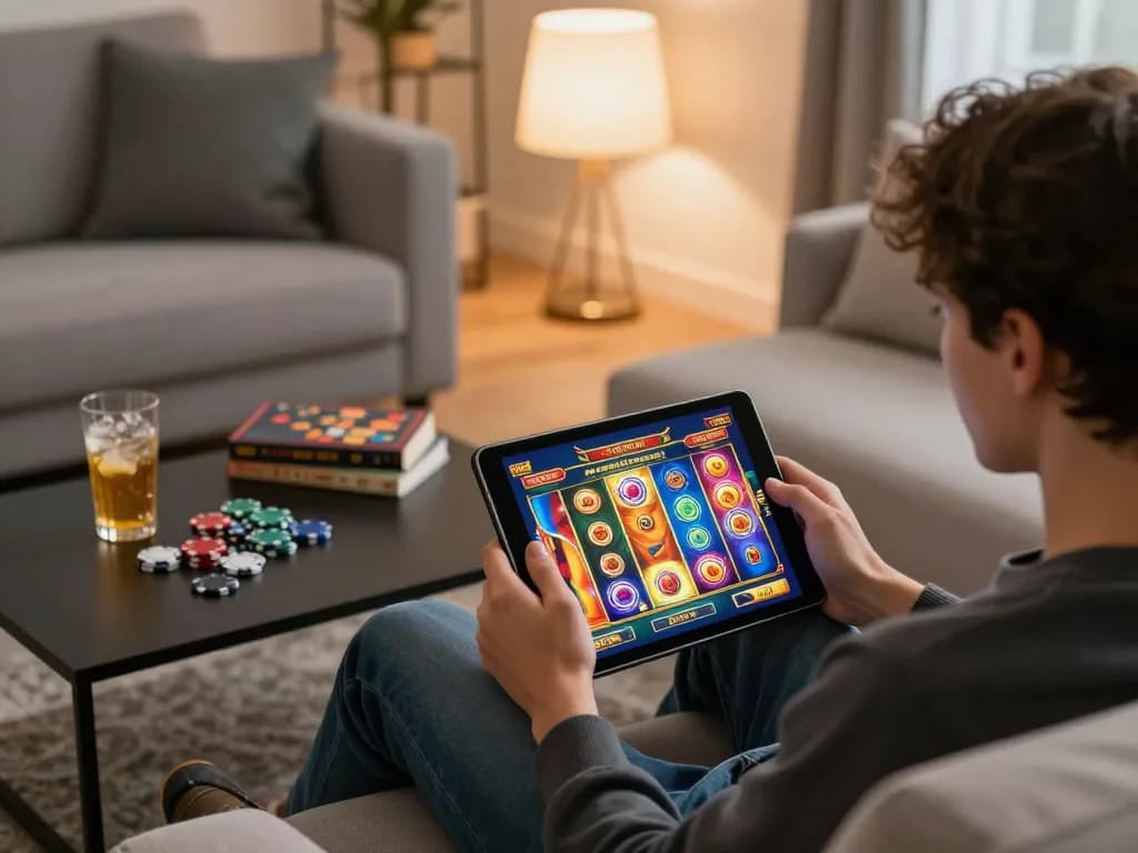 Bermain game link slot yang mendebarkan di tablet dalam suasana rumah yang nyaman