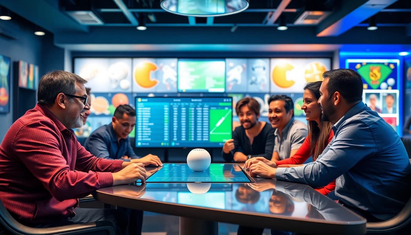 Engaging group discussing best sportsbooks in Mexico around a digital betting platform.