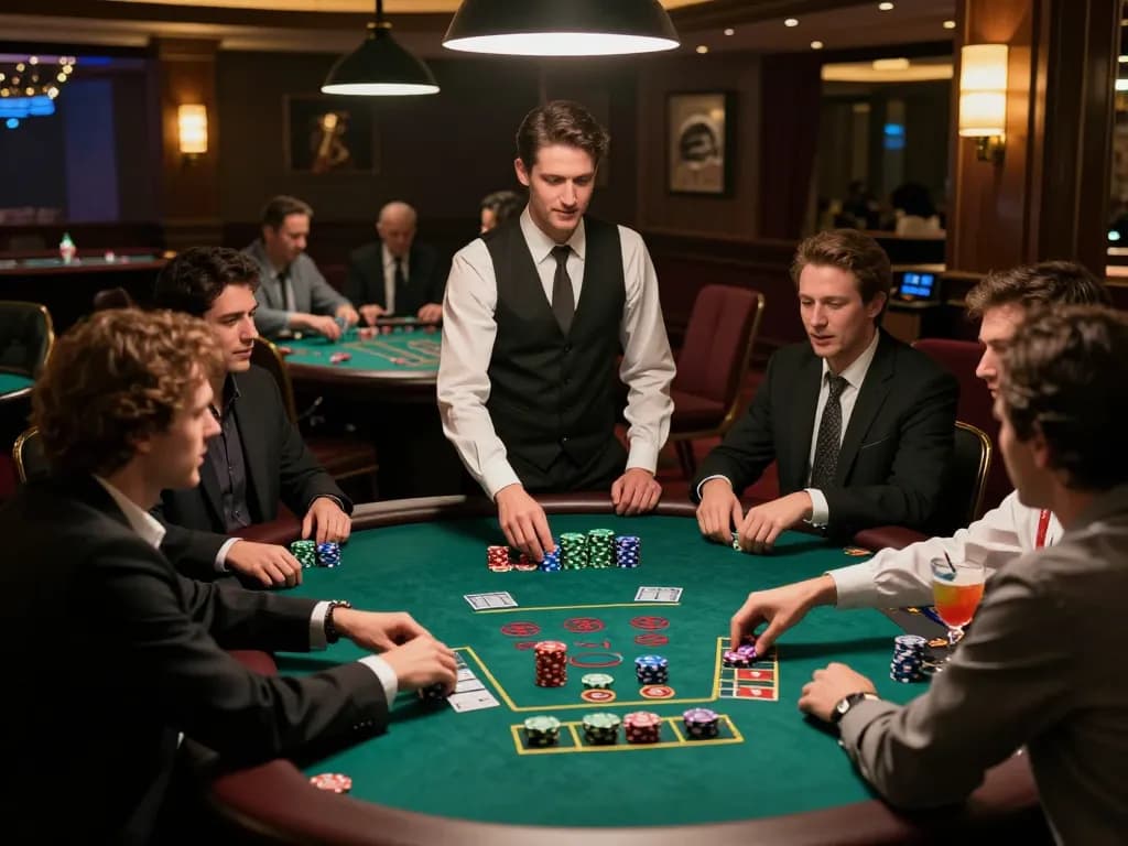 Players strategizing bets during a thrilling blackjack game at tg88 casino, elegant decor enhancing the atmosphere.