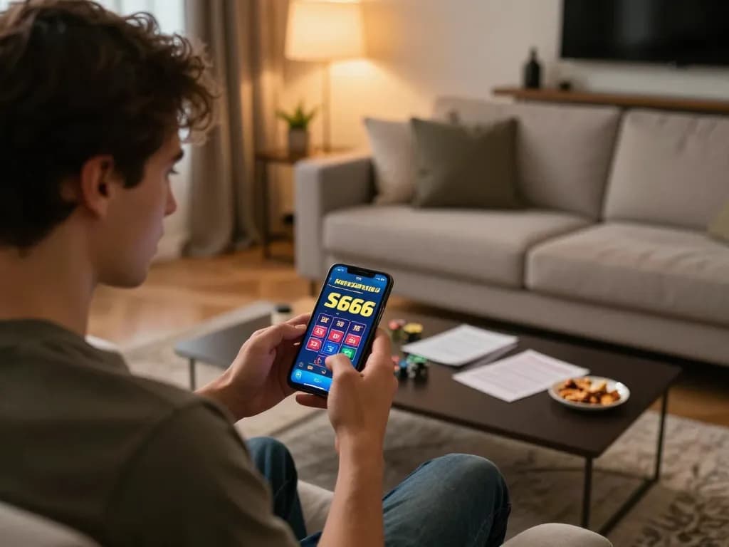 S666 mobile betting experience in a cozy home environment with an engaged player.