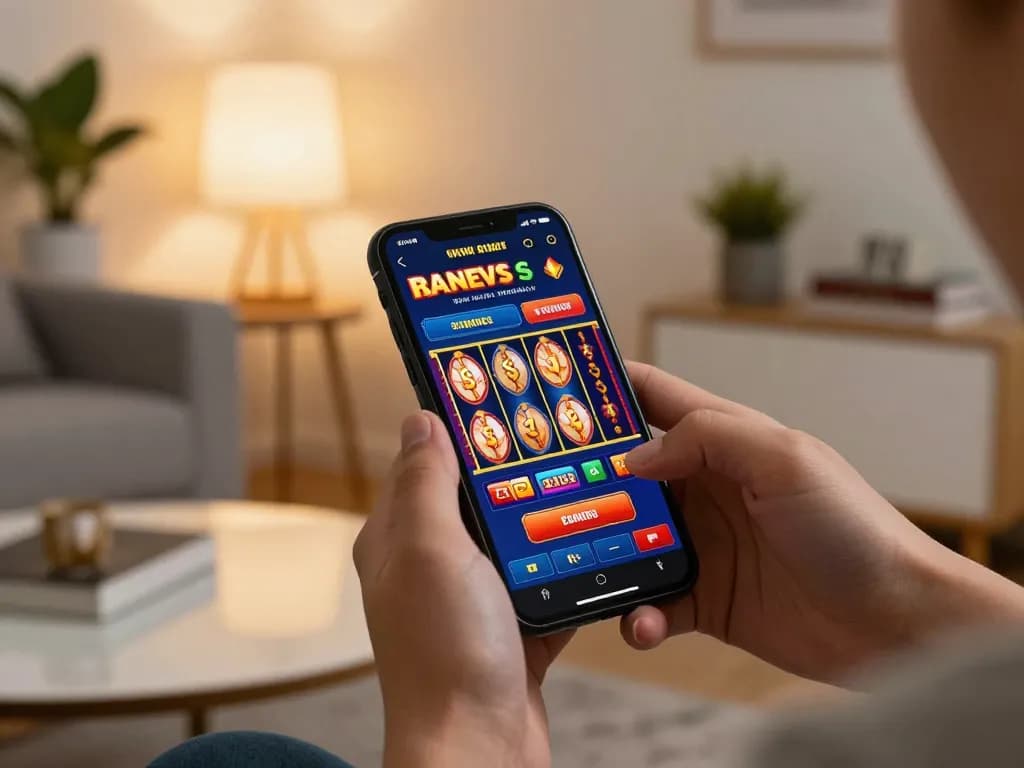 Engaging online experience showcasing slot bonus new member 100 di awal on a smartphone in a cozy home setting