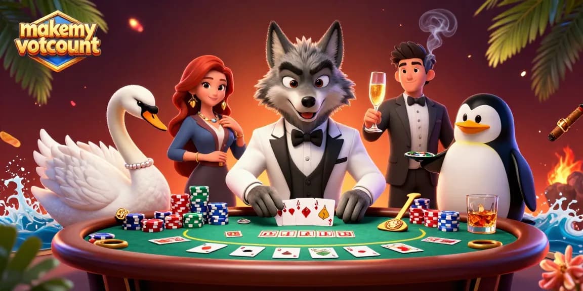 Engage with thrilling baccarat at makemyvotecount with a debonair wolf, elegant swan, and sophisticated penguin.