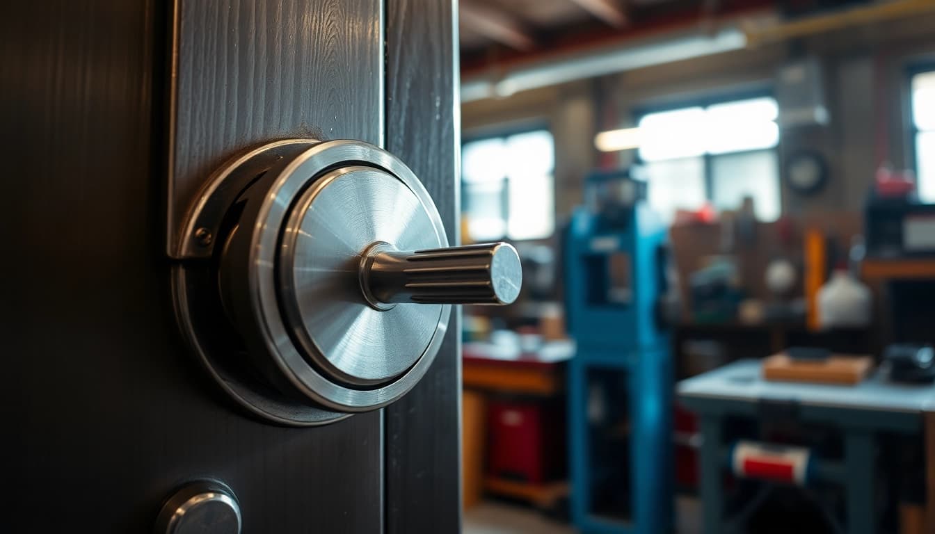 Locksta Mechanismus in einer professionellen Werkstatt mit feinen Details und Werkzeugen.