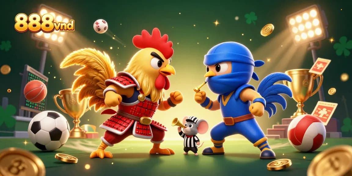 Engage in thrilling action at 888vnd with dynamic rooster combat, sports elements, and casino excitement!
