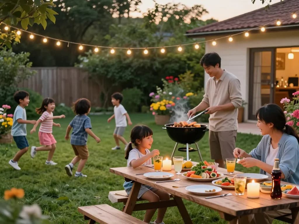 A family enjoying a barbecue outdoors while using mosquito repellent products for protection.