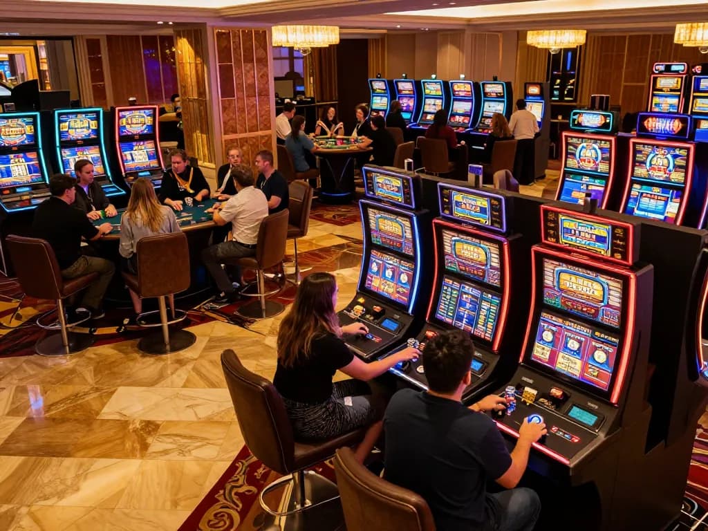 Players engagement at oli4d slot machines in vibrant casino atmosphere