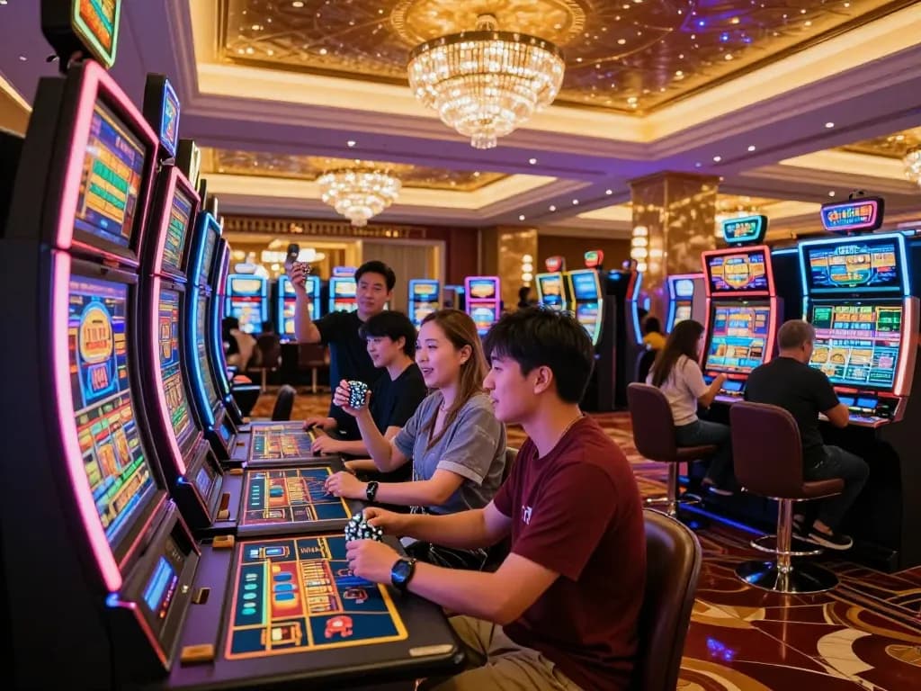 open88 đăng nhập in a lively casino setting with players excitedly engaging at slot machines.