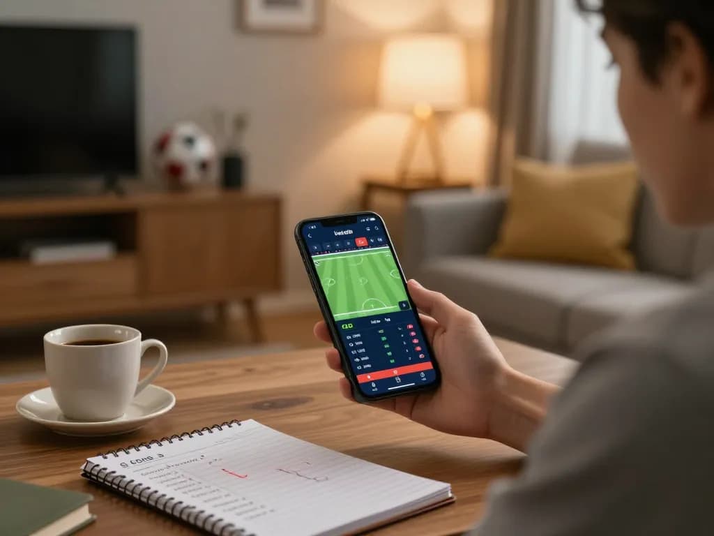 Bola 7meter betting action in a cozy home setup with live odds displayed on mobile app