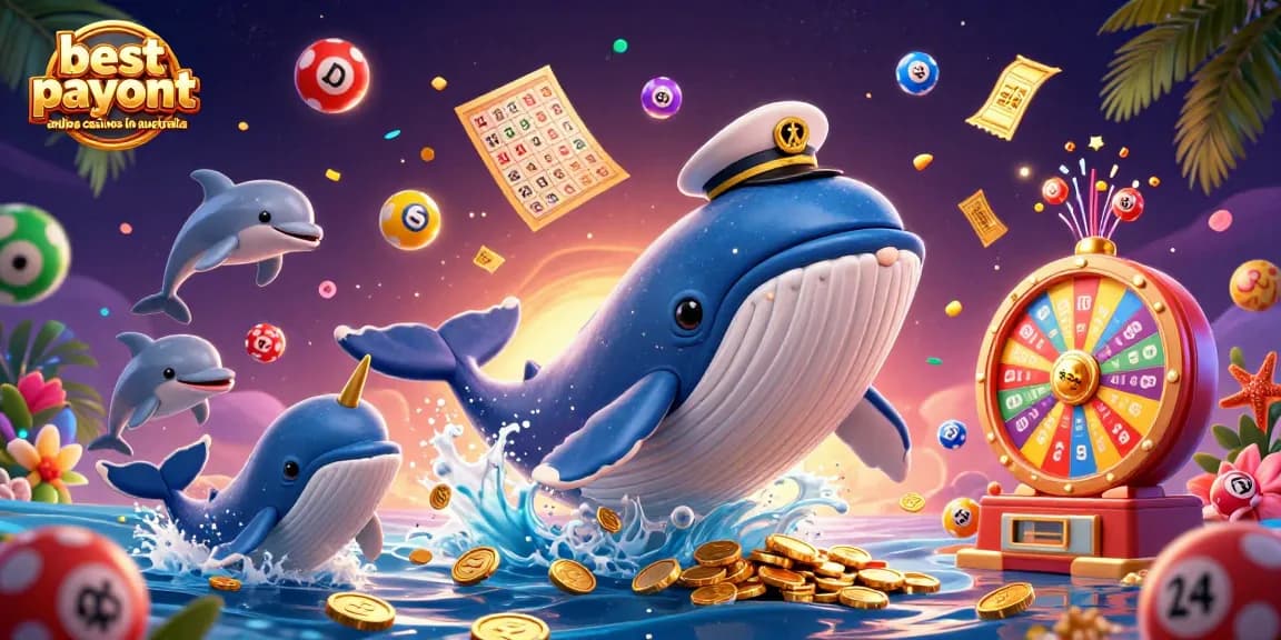 Experience the best payout online casinos in australia with exciting gaming elements featuring a giant whale and vibrant symbols.
