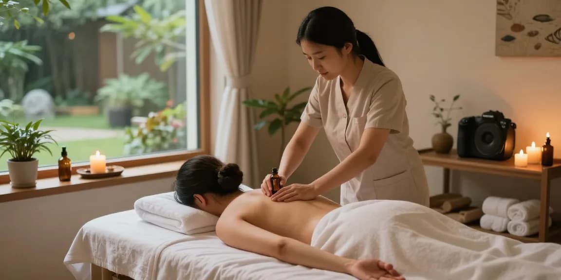 Relaxing 1인샵 massage therapy session with tranquil ambiance and soothing elements