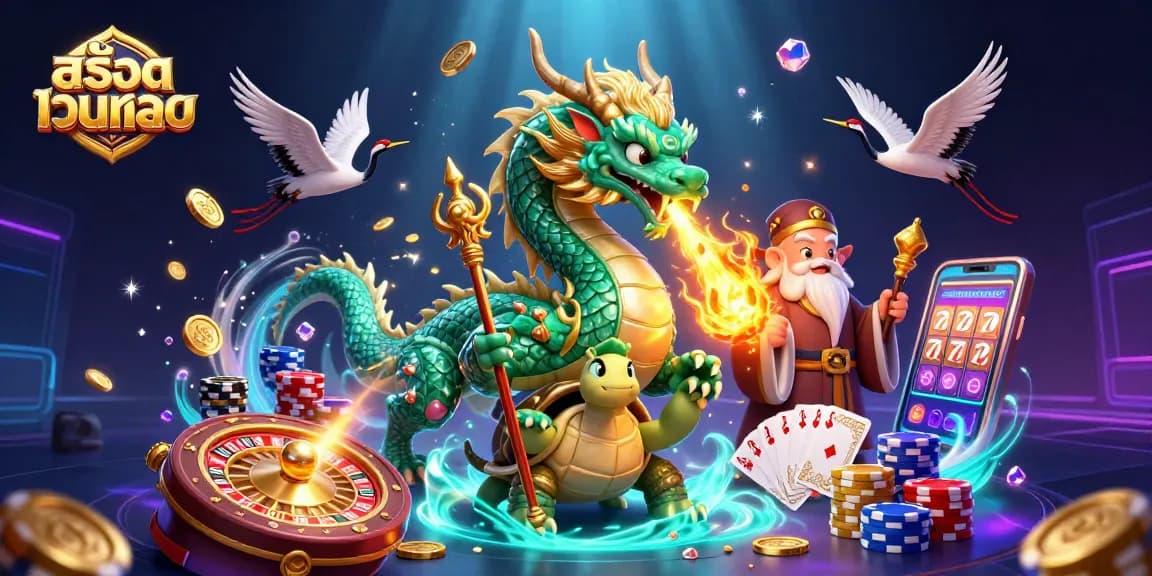 Experience the thrill of สล็อตเว็บตรง with a vibrant 3D scene showcasing lucky elements and dazzling casino symbols.
