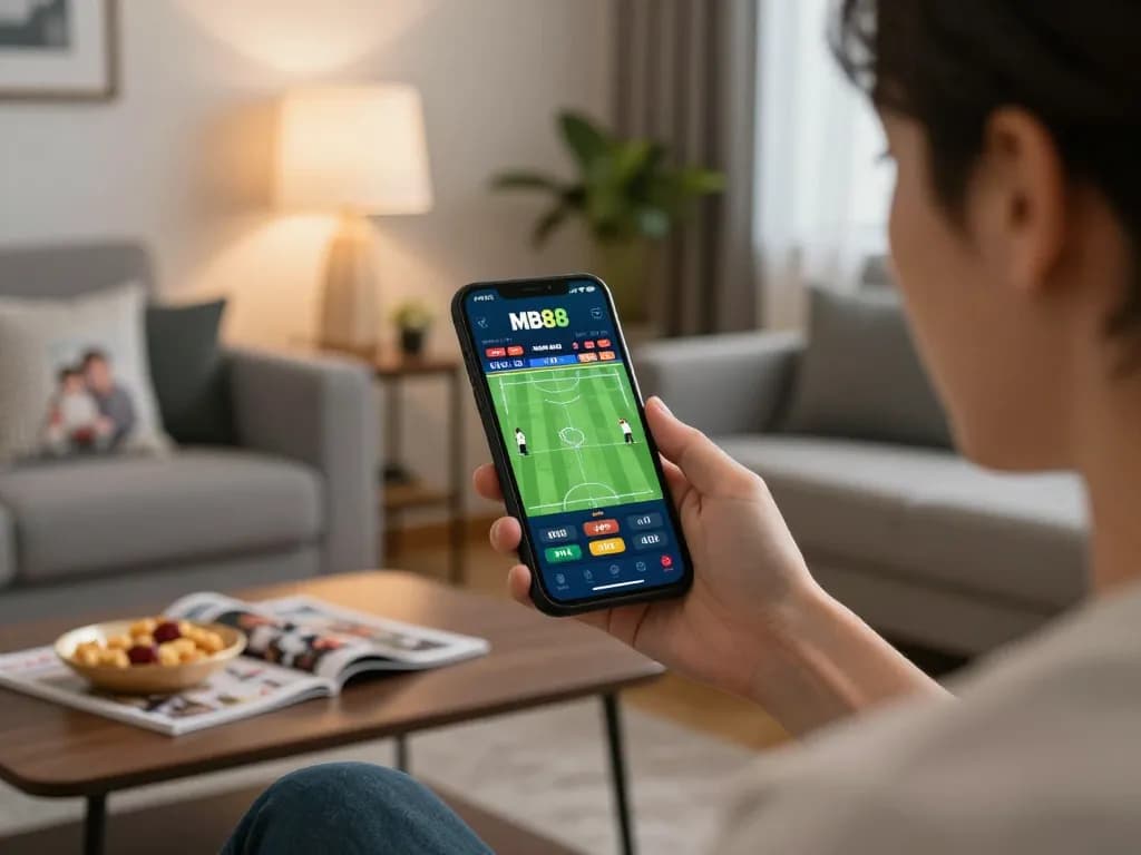 Explore live betting on MB88 app in a cozy home setup with excitement and snacks