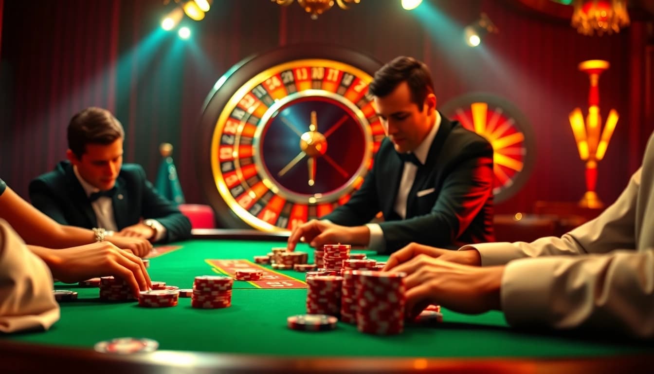 Vivez l'excitation du casino en ligne France fiable avec une action de poker vibrante à une table luxueuse.