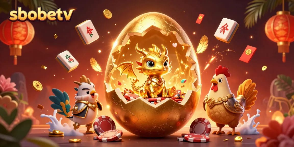 Experience sbobetv's thrilling world of online gaming with a golden dragon and vibrant casino elements.