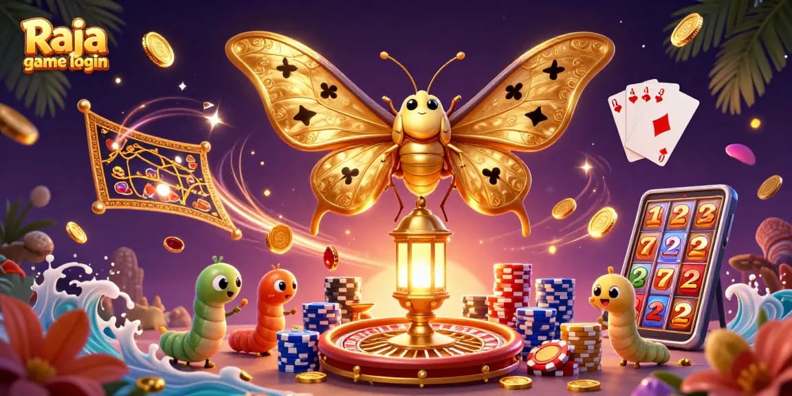 Engage in thrilling gameplay with Raja game login, featuring vibrant casino elements and animated characters.