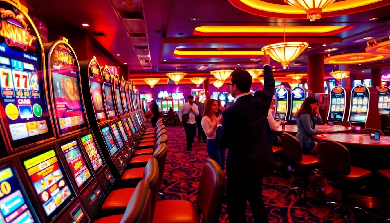 Erfahren Sie den casino bonus ohne einzahlung neu in einer lebhaften Casino-Umgebung mit Slot-Maschinen.