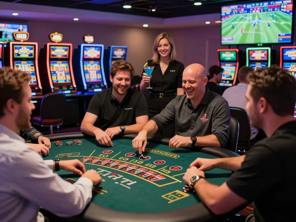 Exciting gambling environment featuring HUbet88 players enjoying various online casino games in a vibrant atmosphere.
