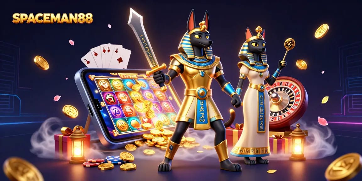 Experience the thrill of SPACEMAN88 with Anubis, Bastet, and exciting slot game visuals.