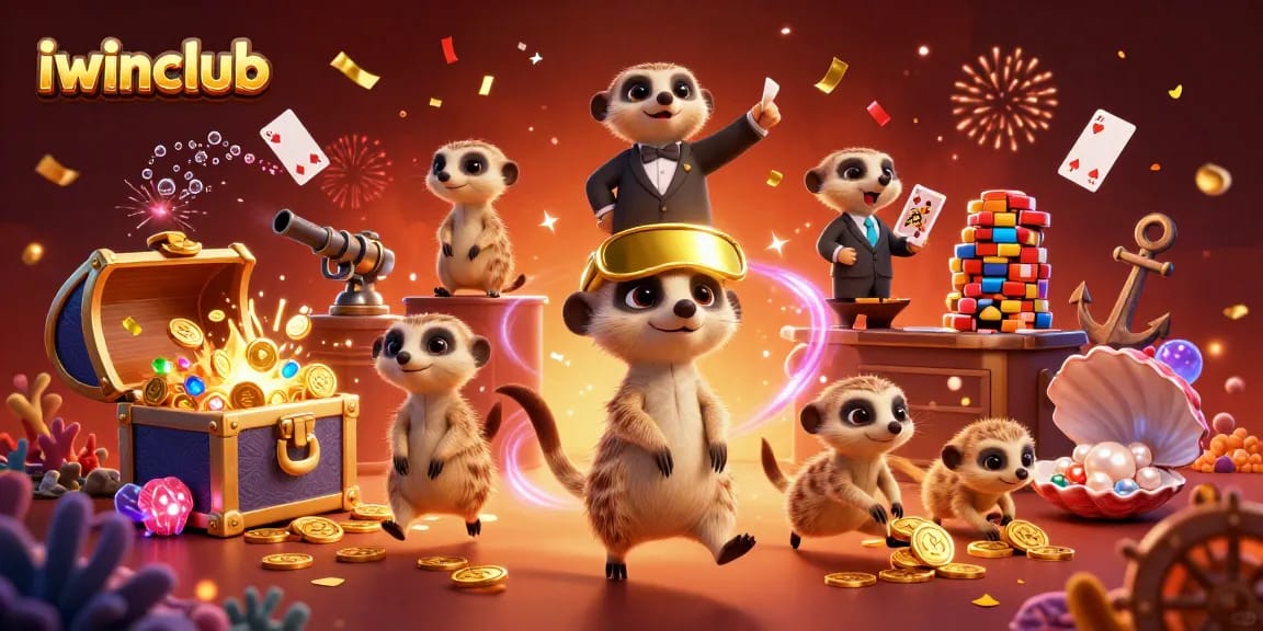 Engage with iwinclub's exciting meerkat casino atmosphere filled with treasure and glow.