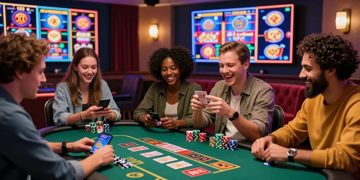 Players enjoying the benefits of credit card casinos at an online gaming table with bright atmosphere and engaging gameplay.