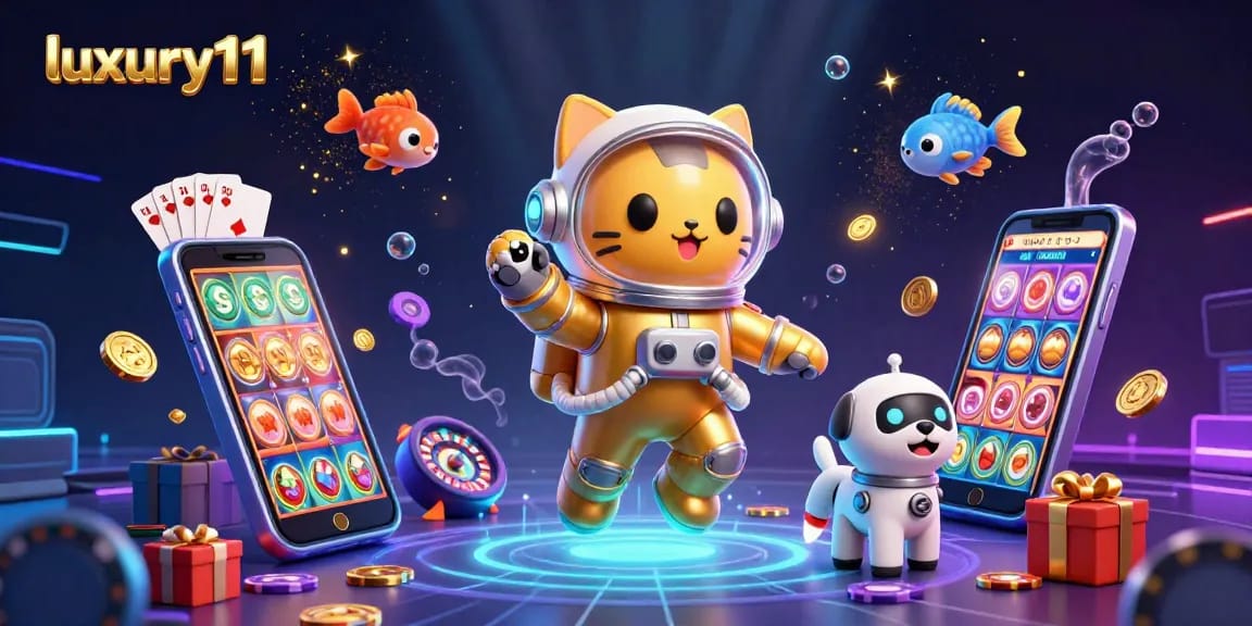 Spin and win exciting rewards with luxury111 in this vibrant gaming scene filled with slot games and bonus features.