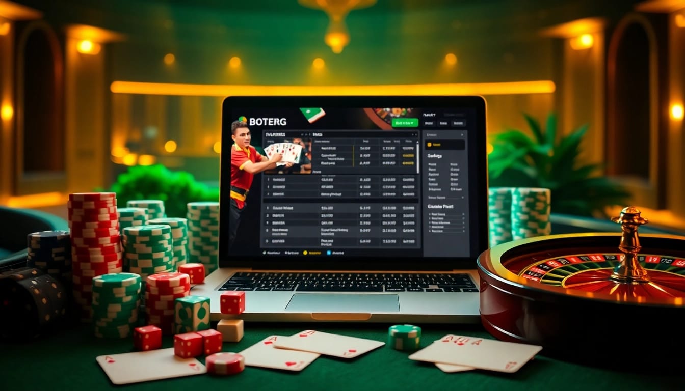 Engaging visual of sbobet alternative login with poker chips, cards, and a roulette wheel.