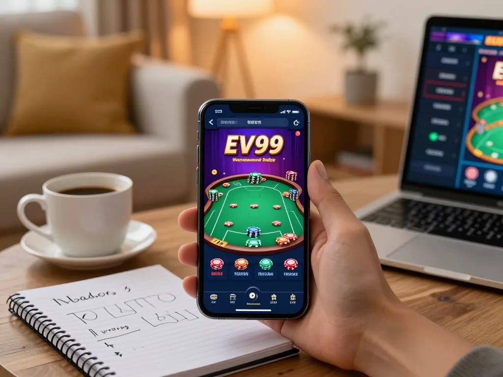 Join the action on the EV99 app with poker gameplay set in a cozy home atmosphere