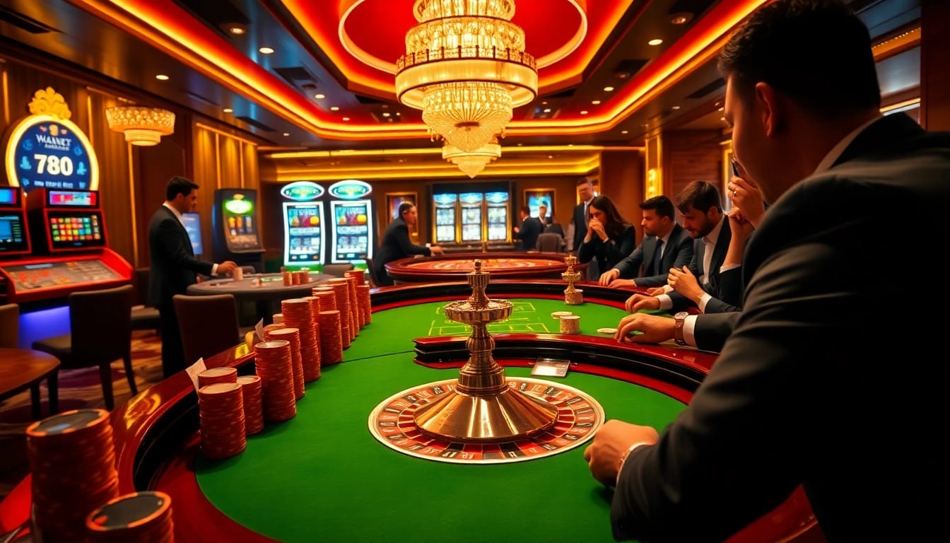 Des joueurs engagés autour d'une table de roulette dans une atmosphère vibrante de casino en ligne france fiable, mettant en avant le professionnalisme et l'excitation.