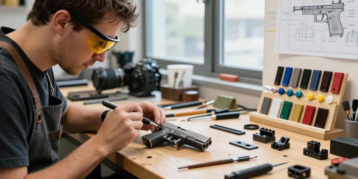 Glock slide customization process at https://precisionglockslides.com with skilled gunsmith enhancing performance.