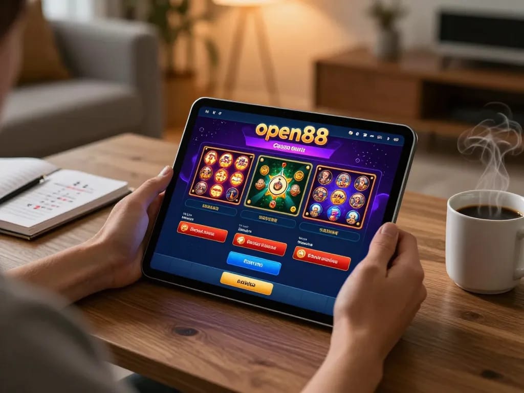 Experience open88 engaging with live dealer games on a tablet in a cozy, warm home environment