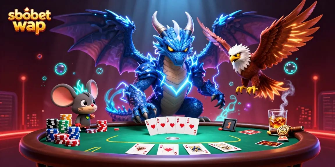 Place winning bets with sbobet wap on this vibrant casino-themed illustration featuring dynamic characters.